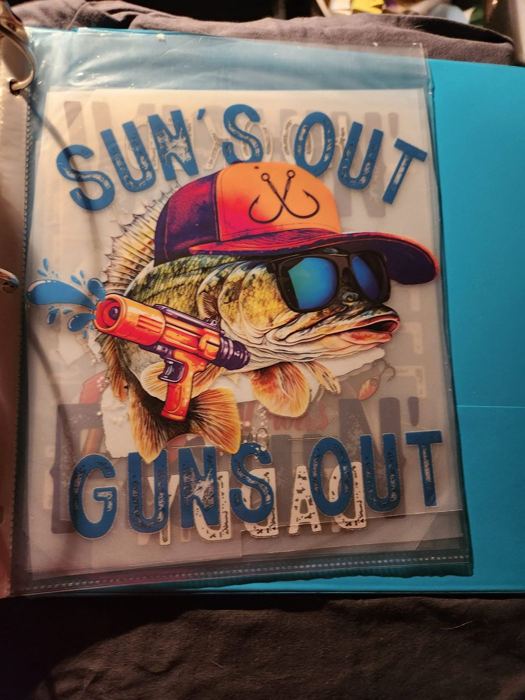 “Sun’s Out Guns Out” fishing shirt transfer by Creative Custom Designs